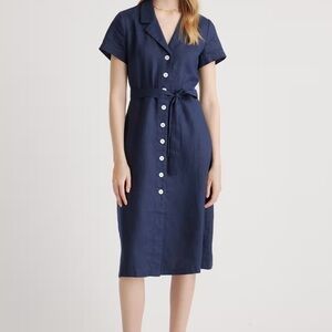 Quince Navy Button-Down Midi Dress